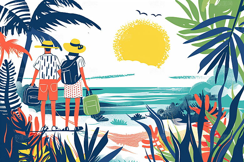 扁平风旅游旅行休闲插画