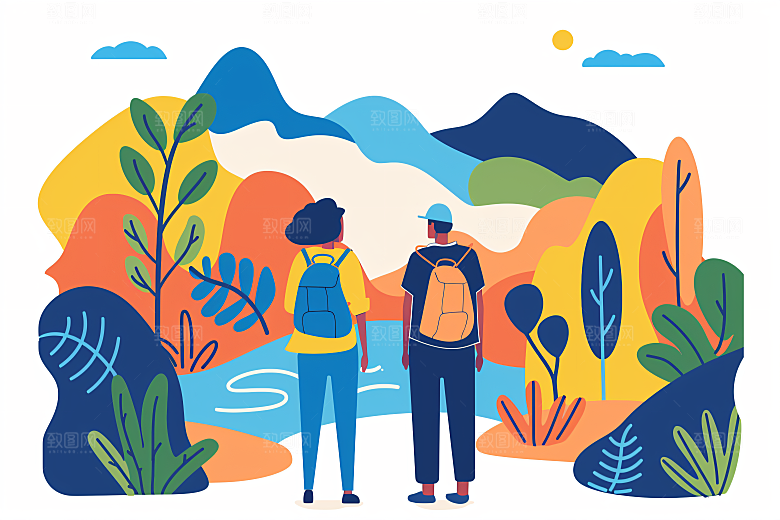 扁平风旅游旅行清新插画