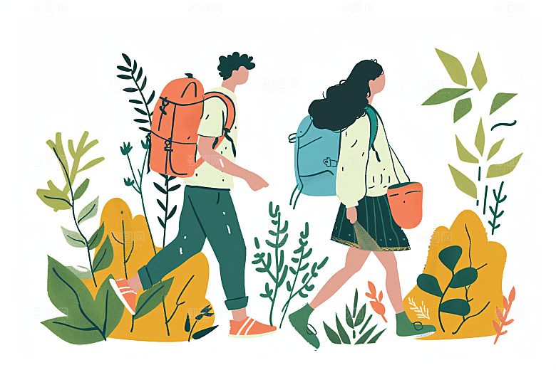 扁平风旅游自然手绘插画