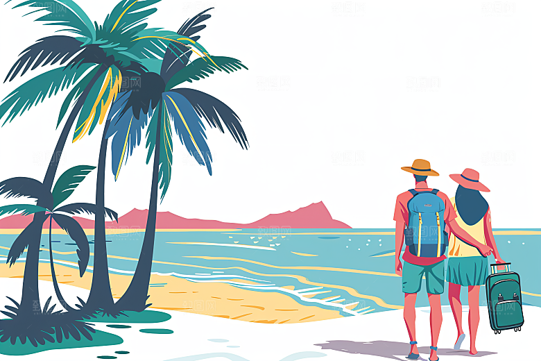扁平风旅游休闲徒步插画