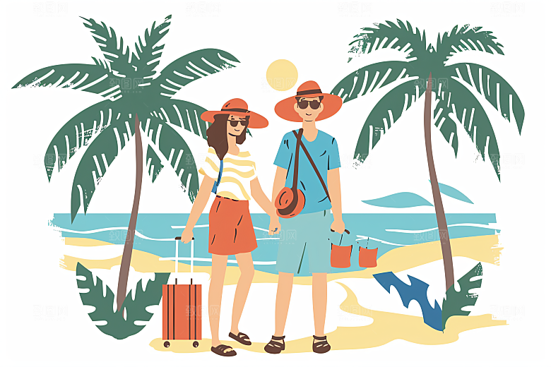 扁平风旅游山野氛围感插画