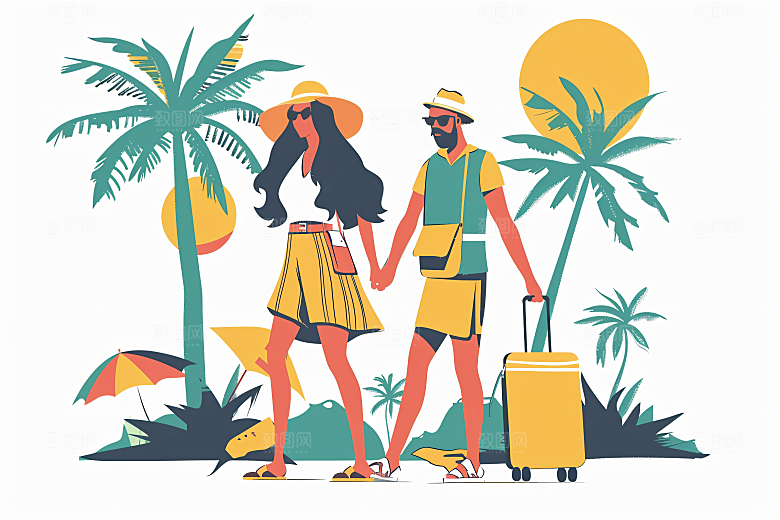 扁平风旅游旅行徒步插画