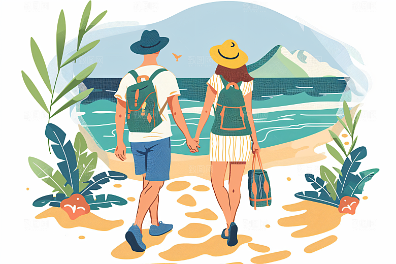 扁平风旅游徒步休闲插画