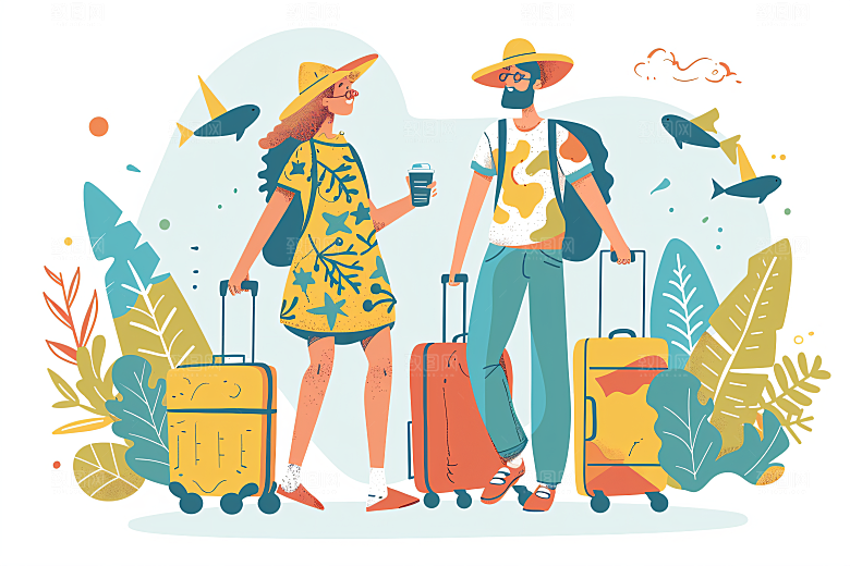 扁平风旅游户外彩色插画