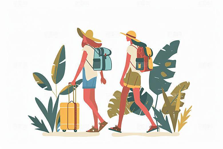 扁平风旅游露营彩色插画