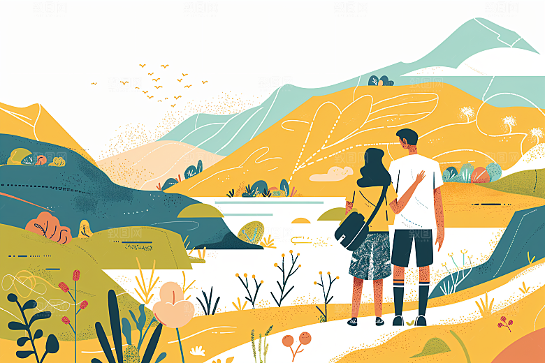 扁平风旅游简约休闲插画