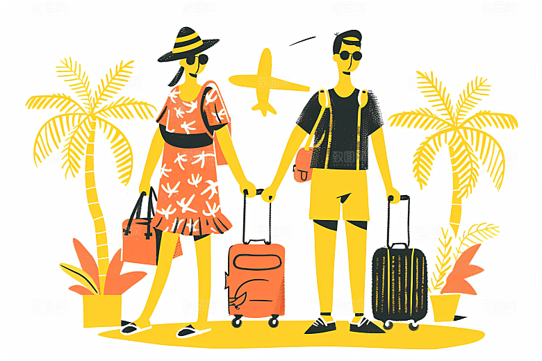 扁平风旅游彩色清新插画