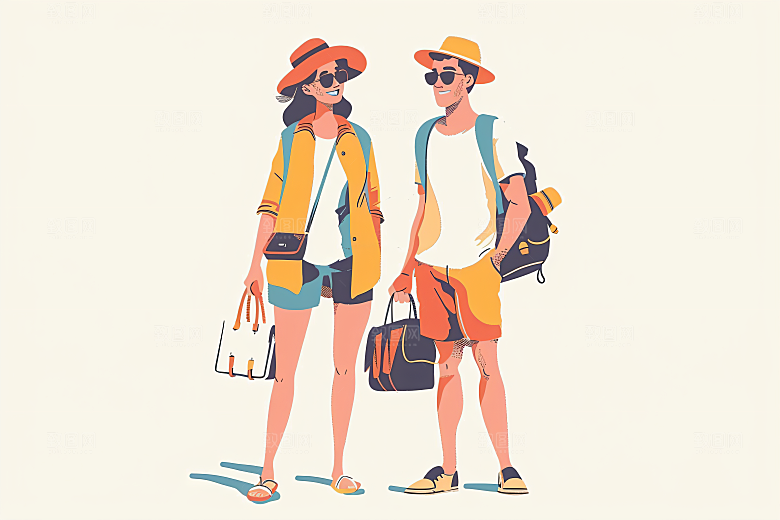 扁平风旅游休闲旅行插画