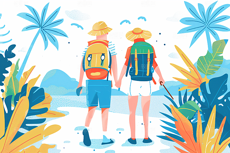 扁平风旅游清新简约插画