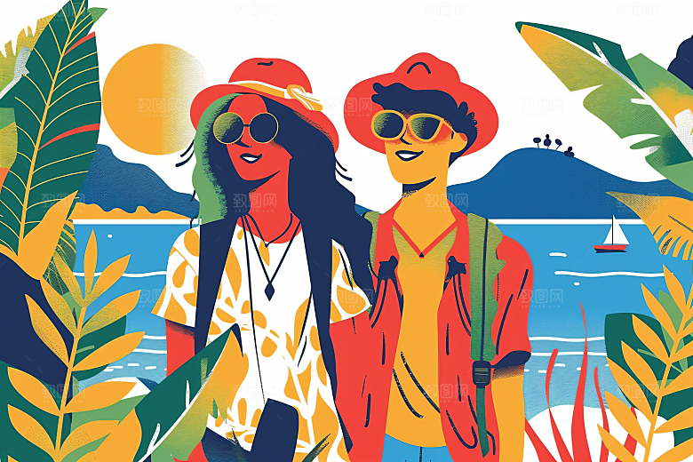 扁平风旅游自然踏青插画