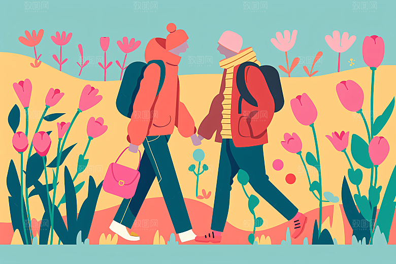 扁平风旅游高清清新插画