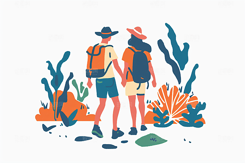 扁平风旅游户外手绘插画