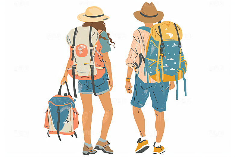 扁平风旅游休闲露营插画