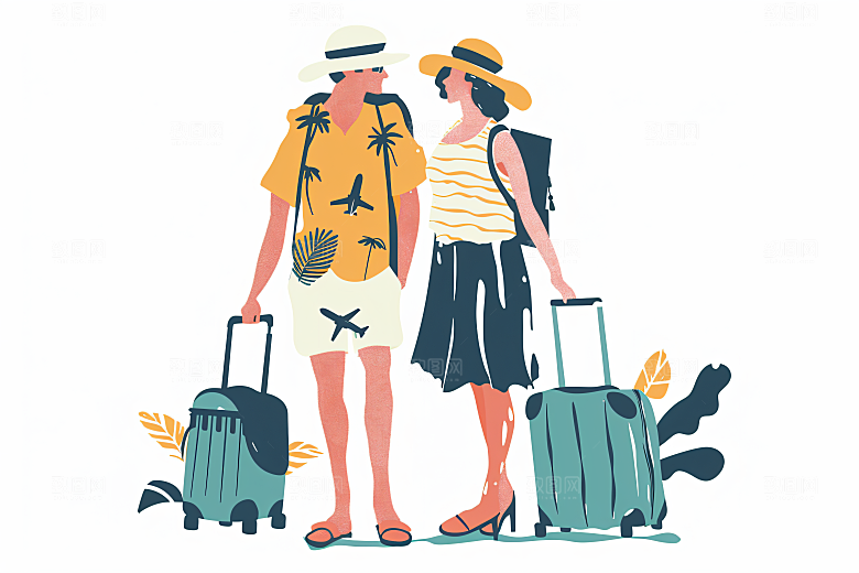 扁平风旅游露营氛围感插画