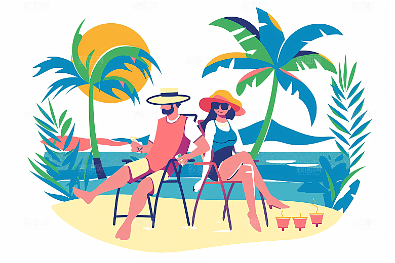 扁平风旅游踏青徒步插画