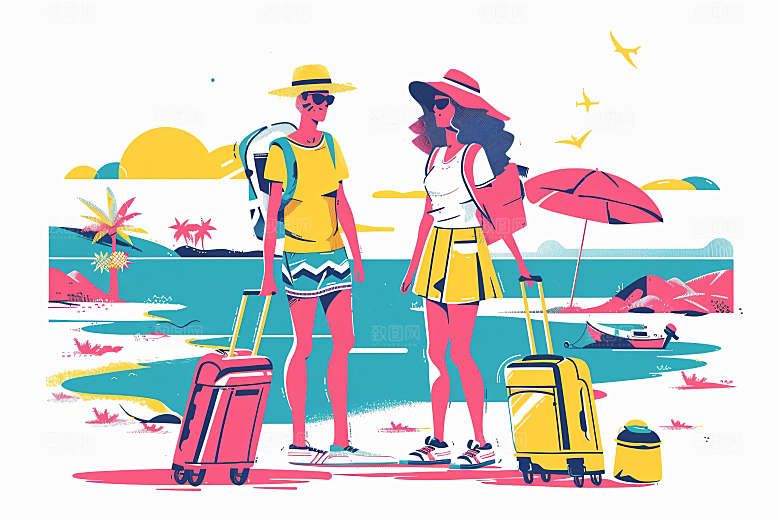 扁平风旅游户外旅行插画