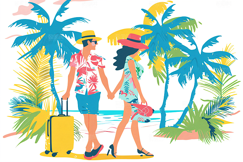 扁平风旅游清新手绘插画