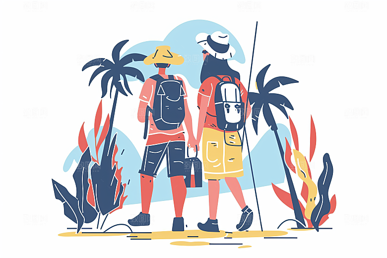 扁平风旅游休闲露营插画