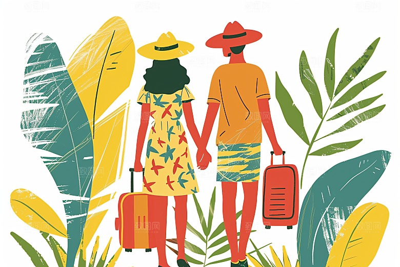 扁平风旅游彩色清新插画