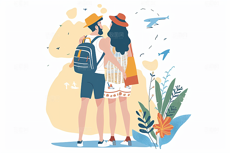 扁平风旅游旅行山野插画