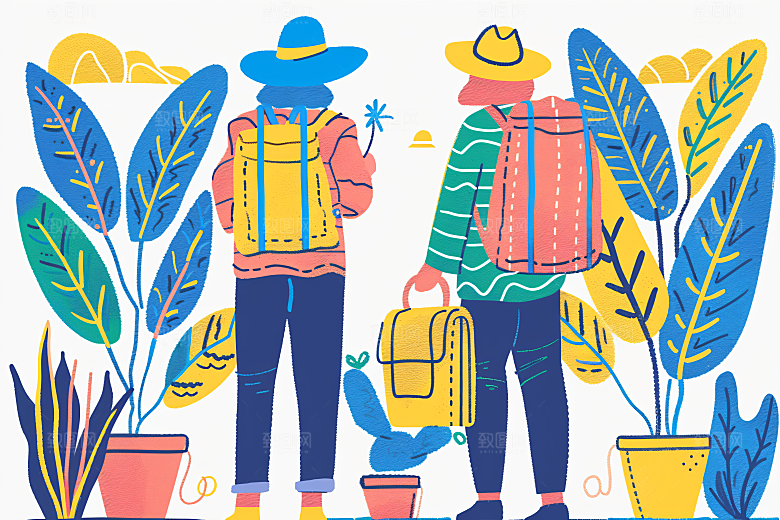 扁平风旅游旅行山野插画