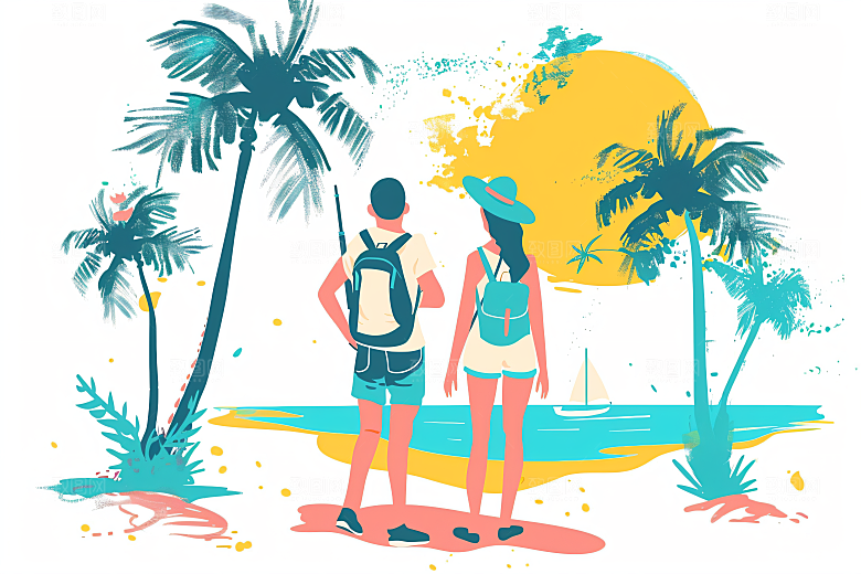 扁平风旅游户外手绘插画