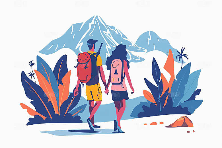 扁平风旅游户外旅行插画