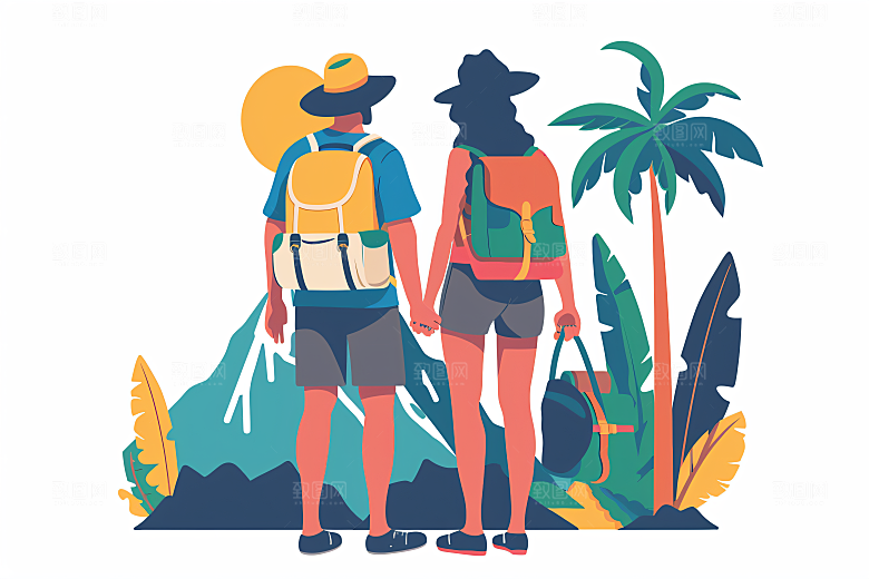 扁平风旅游手绘高清插画