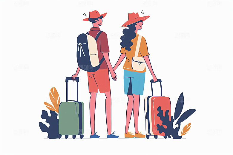 扁平风旅游山野清新插画