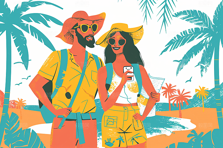 扁平风旅游高清清新插画