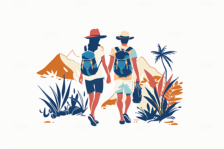 扁平风旅游简约彩色插画