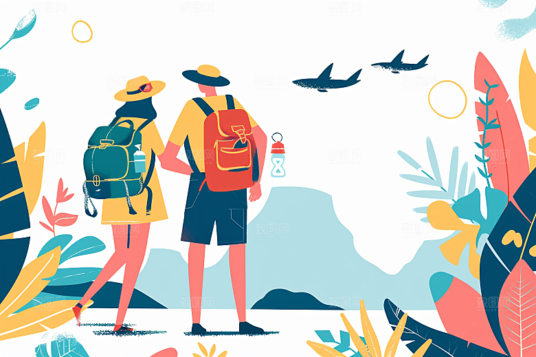 扁平风旅游山野户外插画