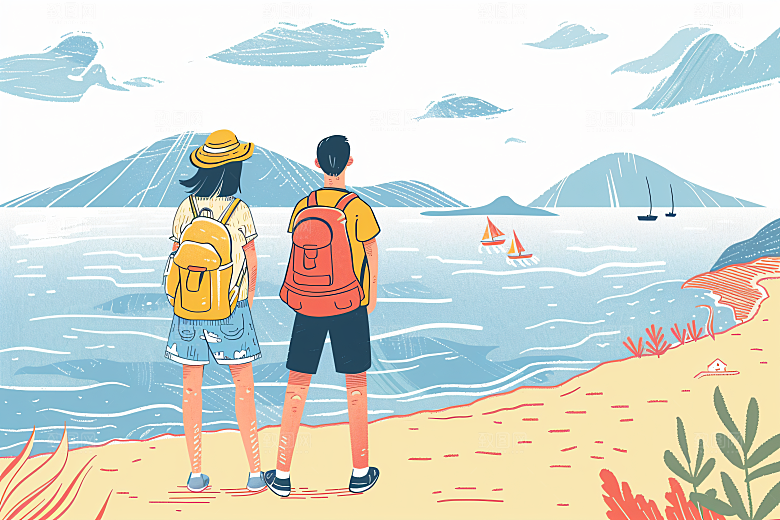 扁平风旅游户外自然插画