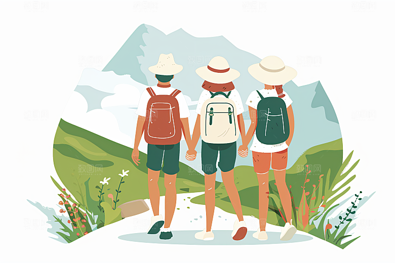 扁平风旅游高清露营插画