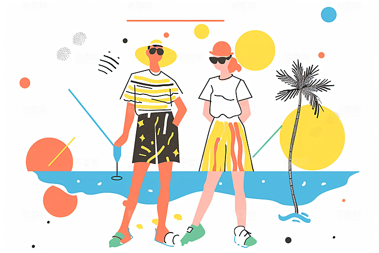 扁平风旅游休闲清新插画