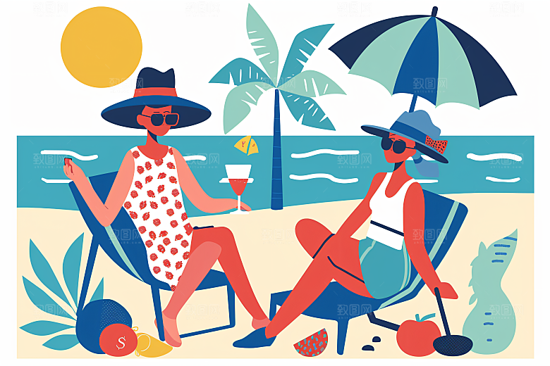 扁平风旅游氛围感露营插画