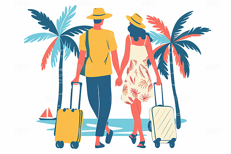 扁平风旅游旅行自由行插画