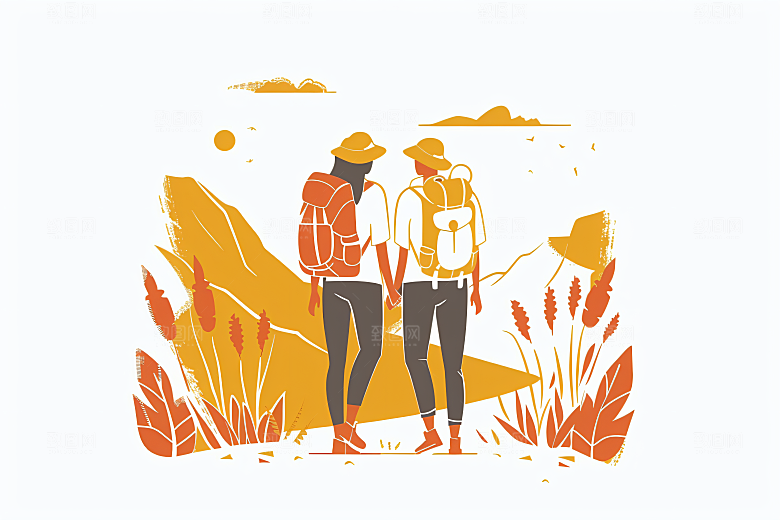 扁平风旅游徒步旅行插画
