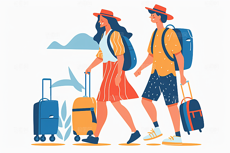 扁平风旅游清新户外插画