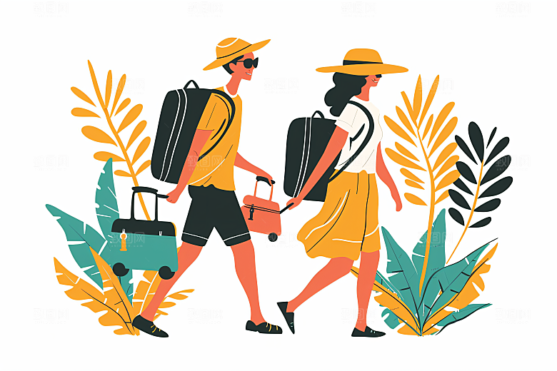 扁平风旅游清新户外插画