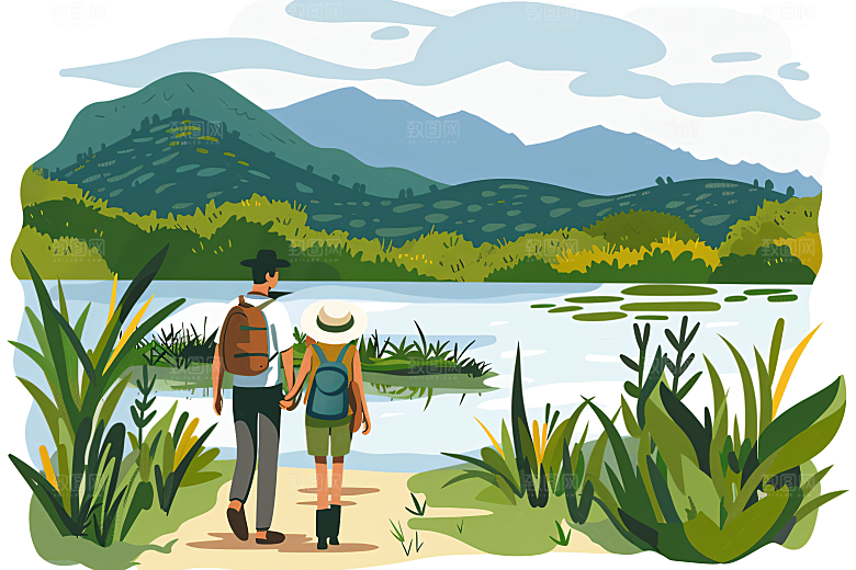 扁平风旅游旅行清新插画