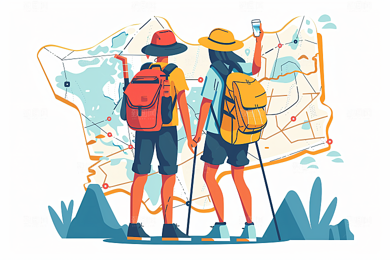 扁平风旅游简约清新插画