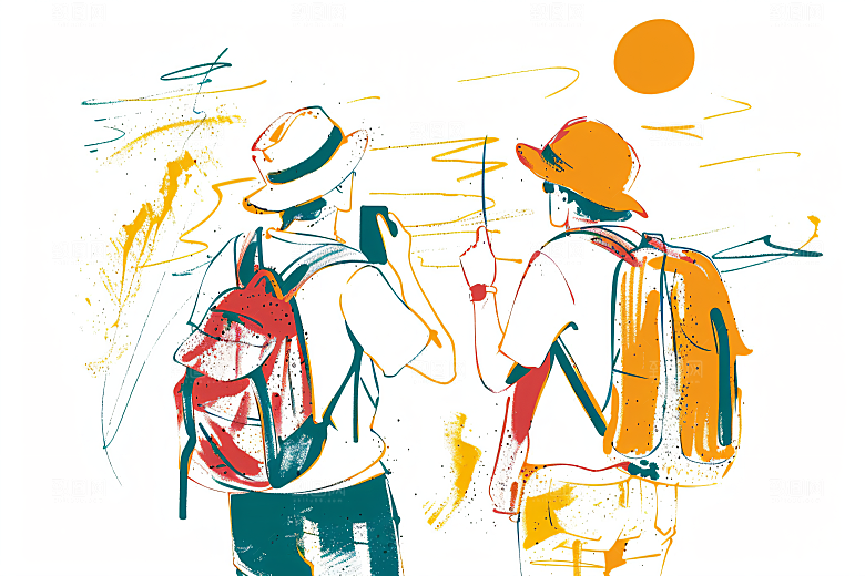 扁平风旅游户外休闲插画