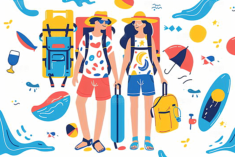 扁平风旅游彩色旅行插画