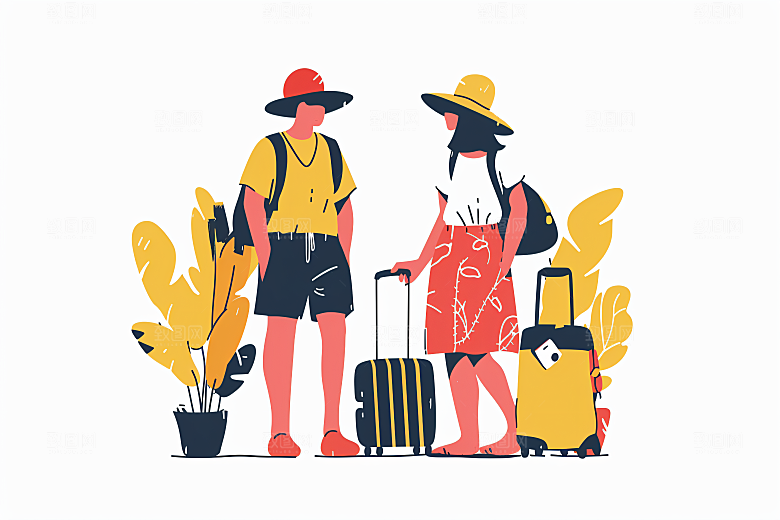 扁平风旅游高清自由行插画