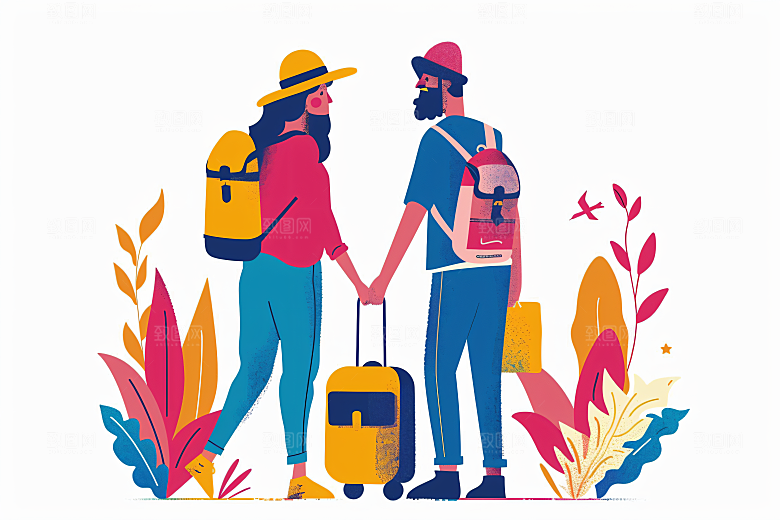 扁平风旅游山野清新插画