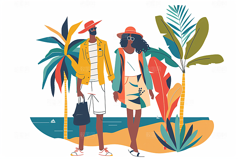 扁平风旅游简约彩色插画