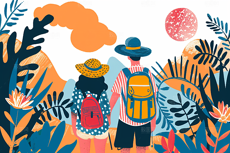 扁平风旅游休闲户外插画