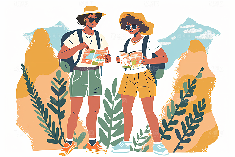 扁平风旅游休闲踏青插画