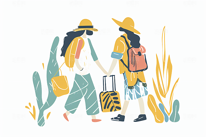 扁平风旅游徒步旅行插画